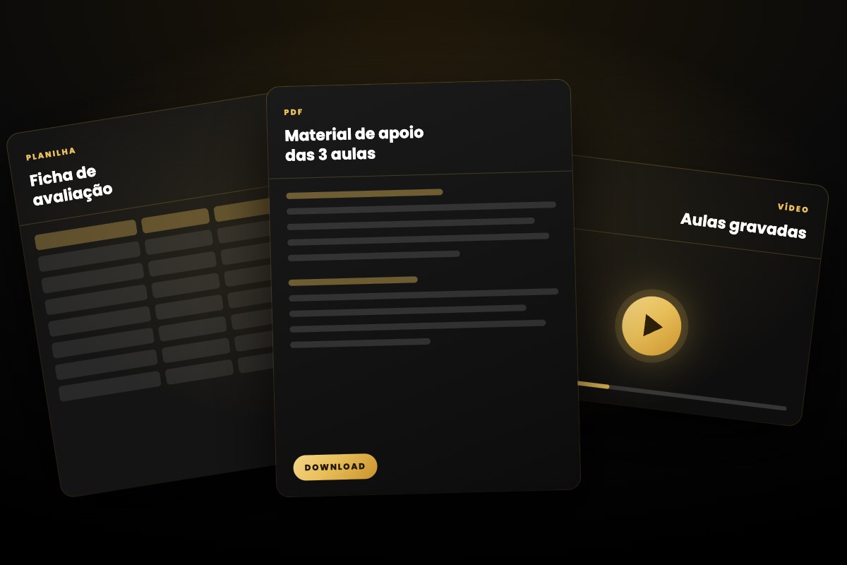 Material de apoio das aulas em PDF, vídeo e planilha